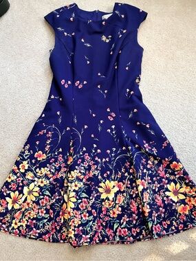 10 M London Times Navy Floral Fit-and-Flare Dress
